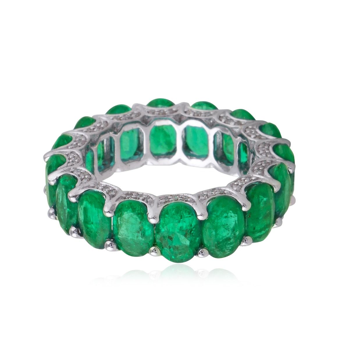 Emerald Natural Diamond Solid 18k White Gold Jewelry Eternity Band Ring
