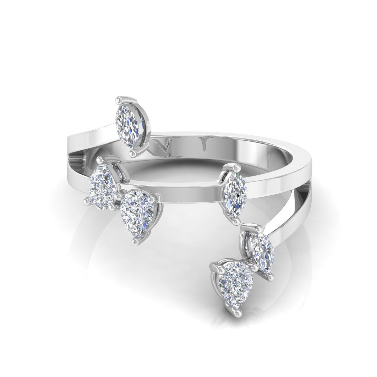 0.73 TCW Solid 18 Kt Gold Pear & Marquise Shaped SI Clarity HI Color Diamond Promise Ring