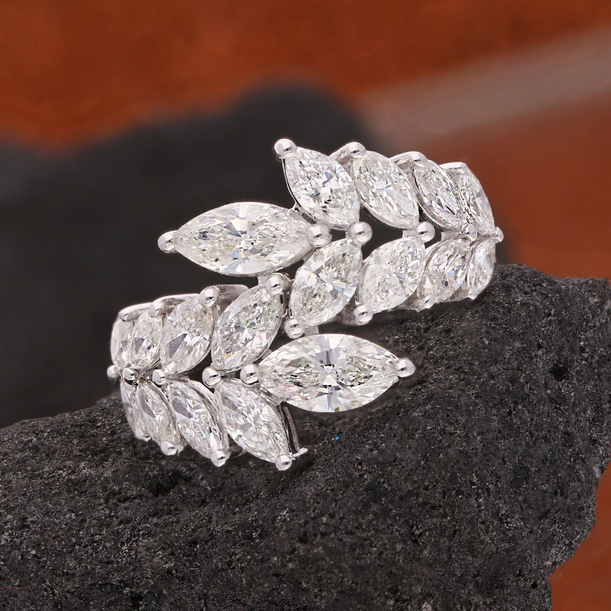 Natural 3.25 Carat HI Color SI Clarity Marquise Diamond Ring 18k White Gold Handmade Women Jewelry Gift For Her