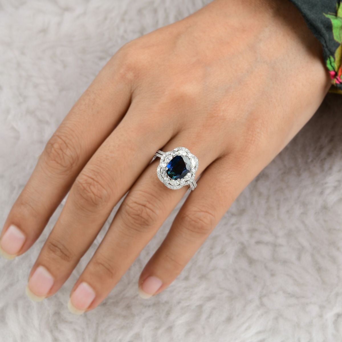 1.04 carat HI Color SI Clarity Diamond Oval Blue Sapphire Gemstone Ring 18k White Gold Handmade Women Jewelry Anniversary Gift For Her