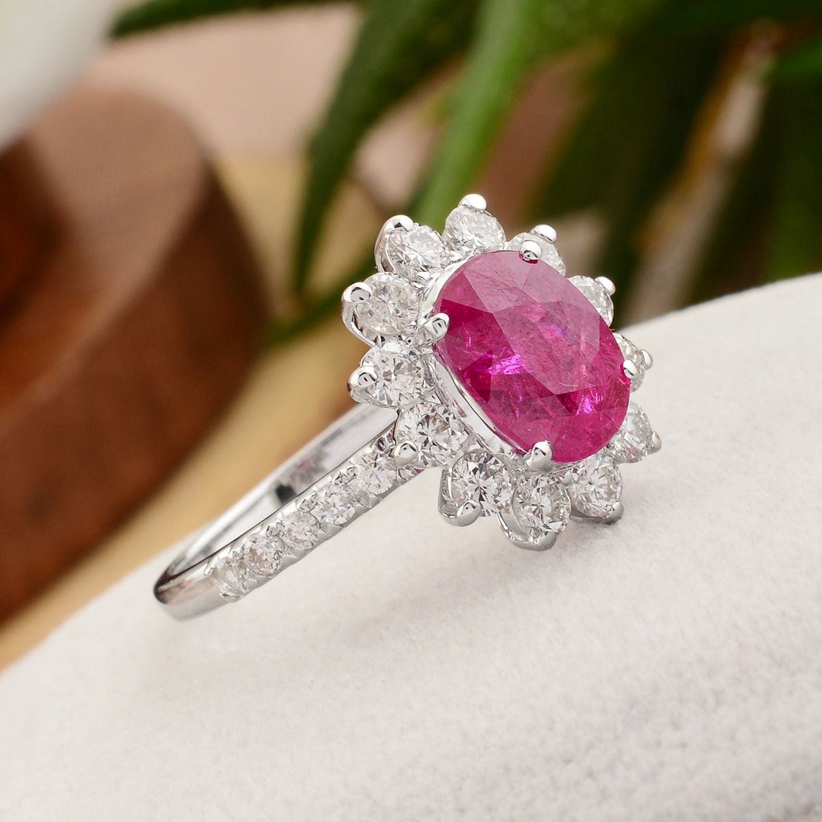 White Gold 3.36 TCW SI Clarity HI Color Diamond Ruby Gemstone Solitaire Ring Handmade Jewelry For Women