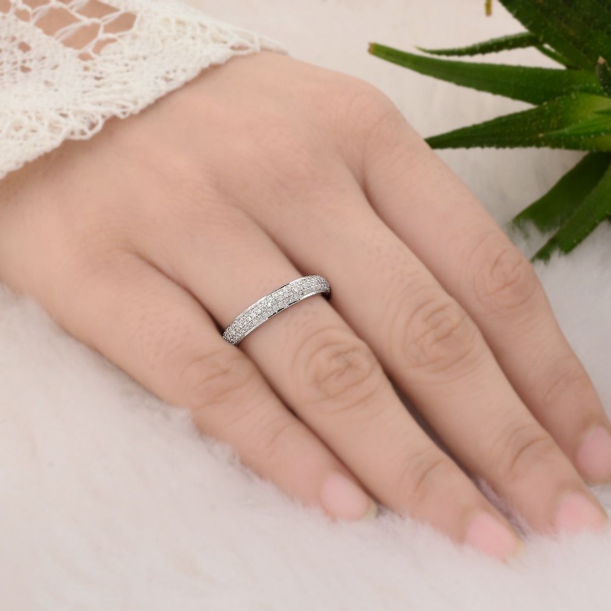 18k White Gold 0.75 TCW SI Clarity HI Color Diamond Band Ring Handmade Jewelry For Women