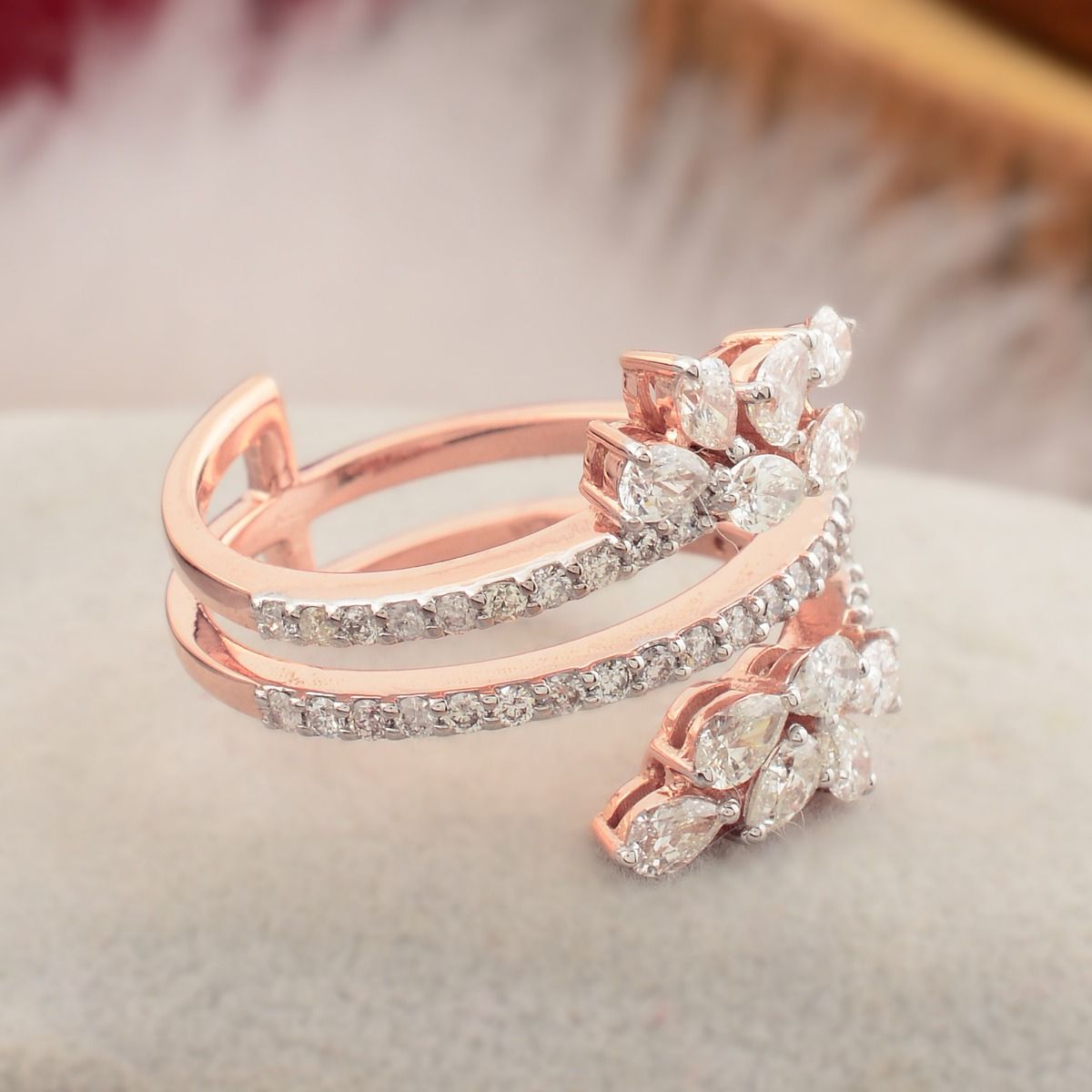 18k Rose Gold 1.38 TCW SI Clarity HI Color Diamond Statement Ring Handmade Jewelry