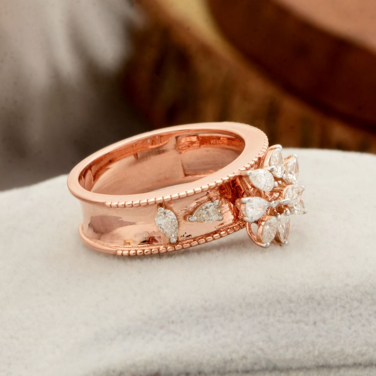 18k Rose Gold 0.70 TCW SI Clarity HI Color Diamond Party Wear Ring Handmade Jewelry For Women