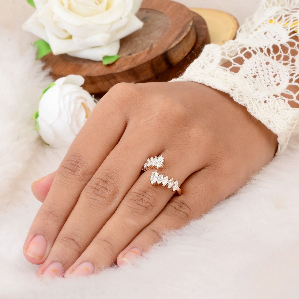 18k Rose Gold 1.50 TCW SI Clarity HI Color Diamond Party Wear Cuff Ring Jewelry For Women