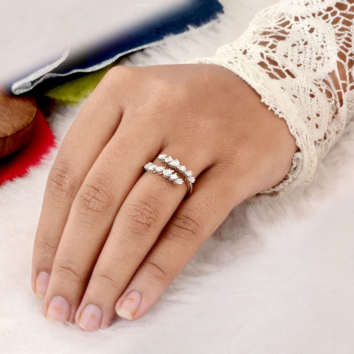 0.56 TCW Diamond Open Band Ring White 18K Gold Jewelry | Anniversary Gift for Her