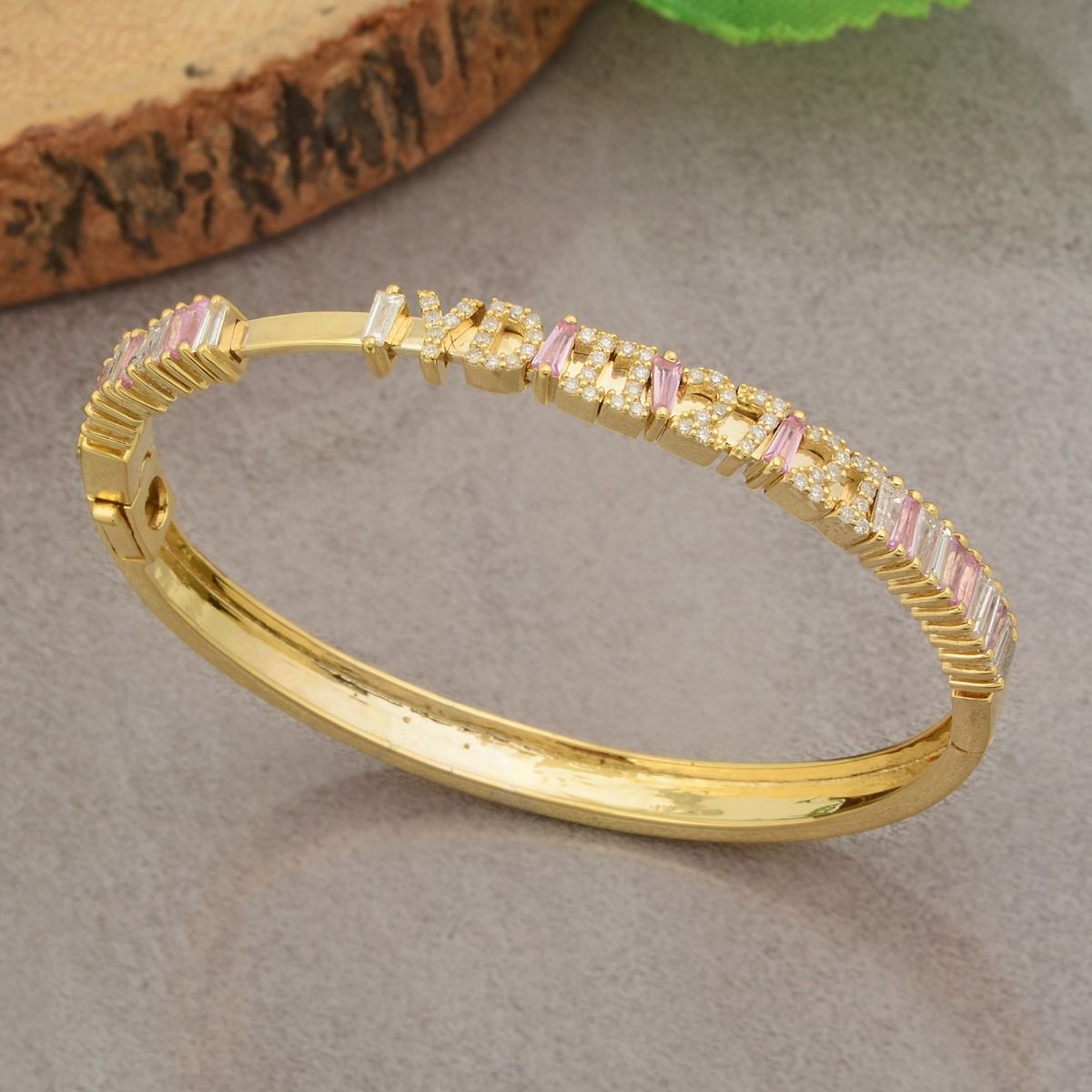 Elegant Bangle / Bracelet Gift For YouGold 2.18 TCW SI Clarity HI Color Diamond Pink Sapphire Gemstone Jewelry For Women