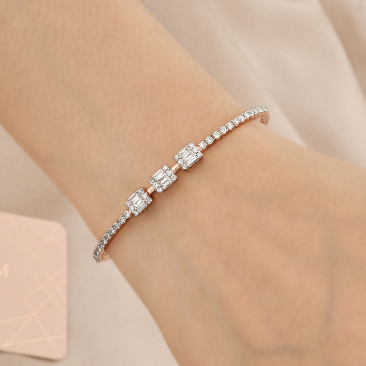 1.45 Carat Natural Diamond 18k Rose Gold Bangle Bracelet Wedding Jewelry