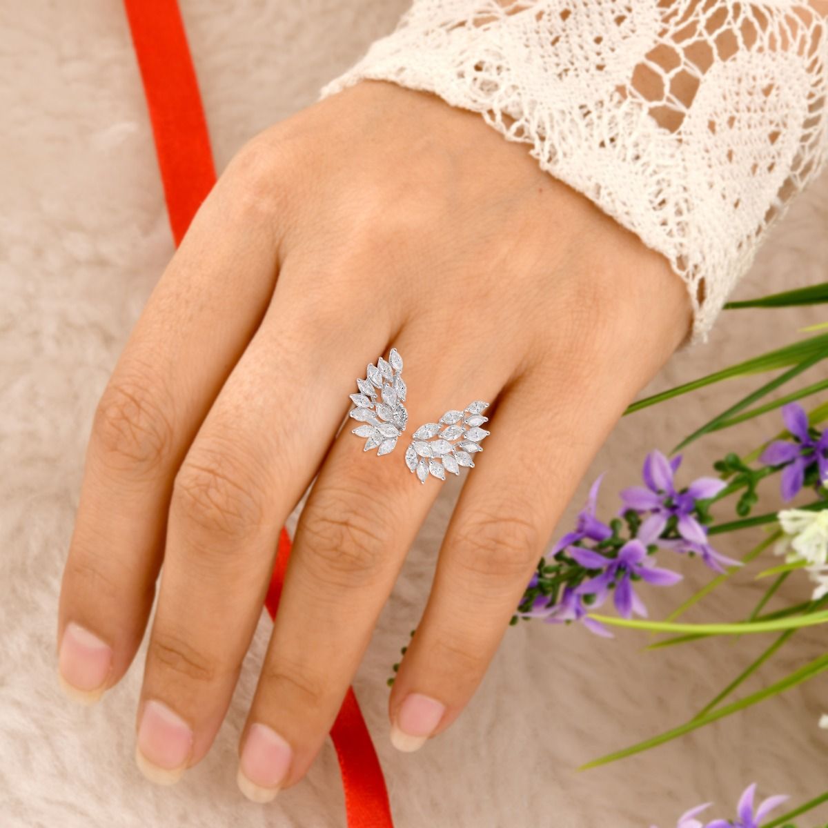 18k White Gold Handmade Cocktail Ring Natural 2.27 Carat HI/SI Marquise Diamond Jewelry