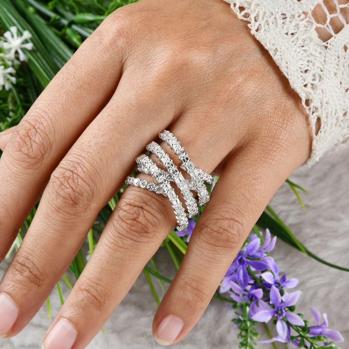 Natural 4.40 Carat HI/SI Diamond Spiral Wrap Ring Solid 18k White Gold Handmade Jewelry