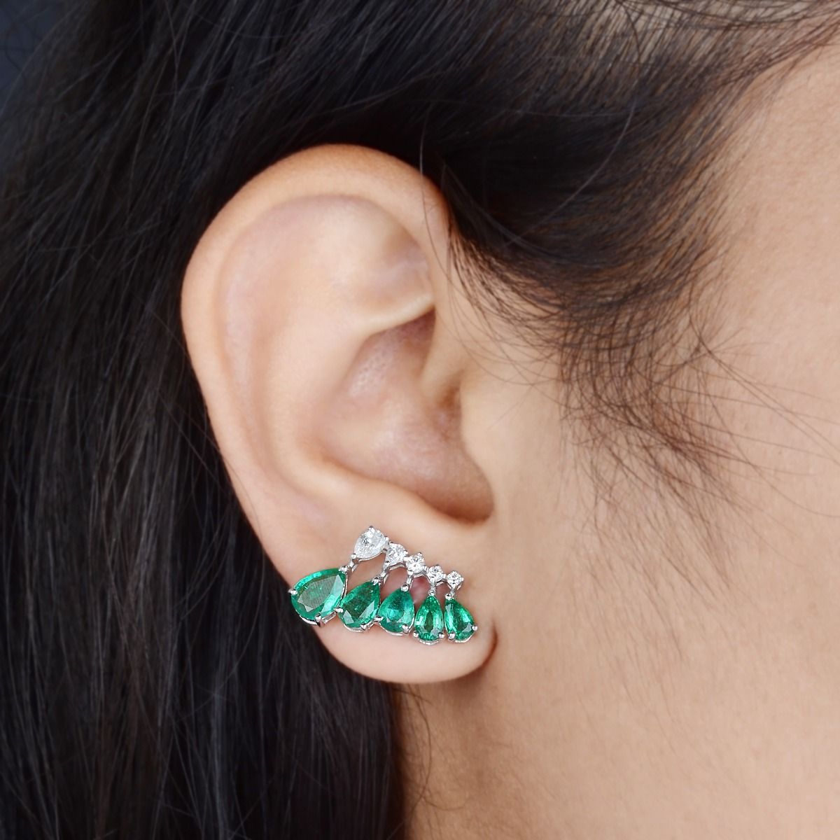 10k White Gold 3.85 TCW SI Clarity HI Color Diamond Zambian Emerald Gemstone Stud Earrings Jewelry For Women , Gift For Her