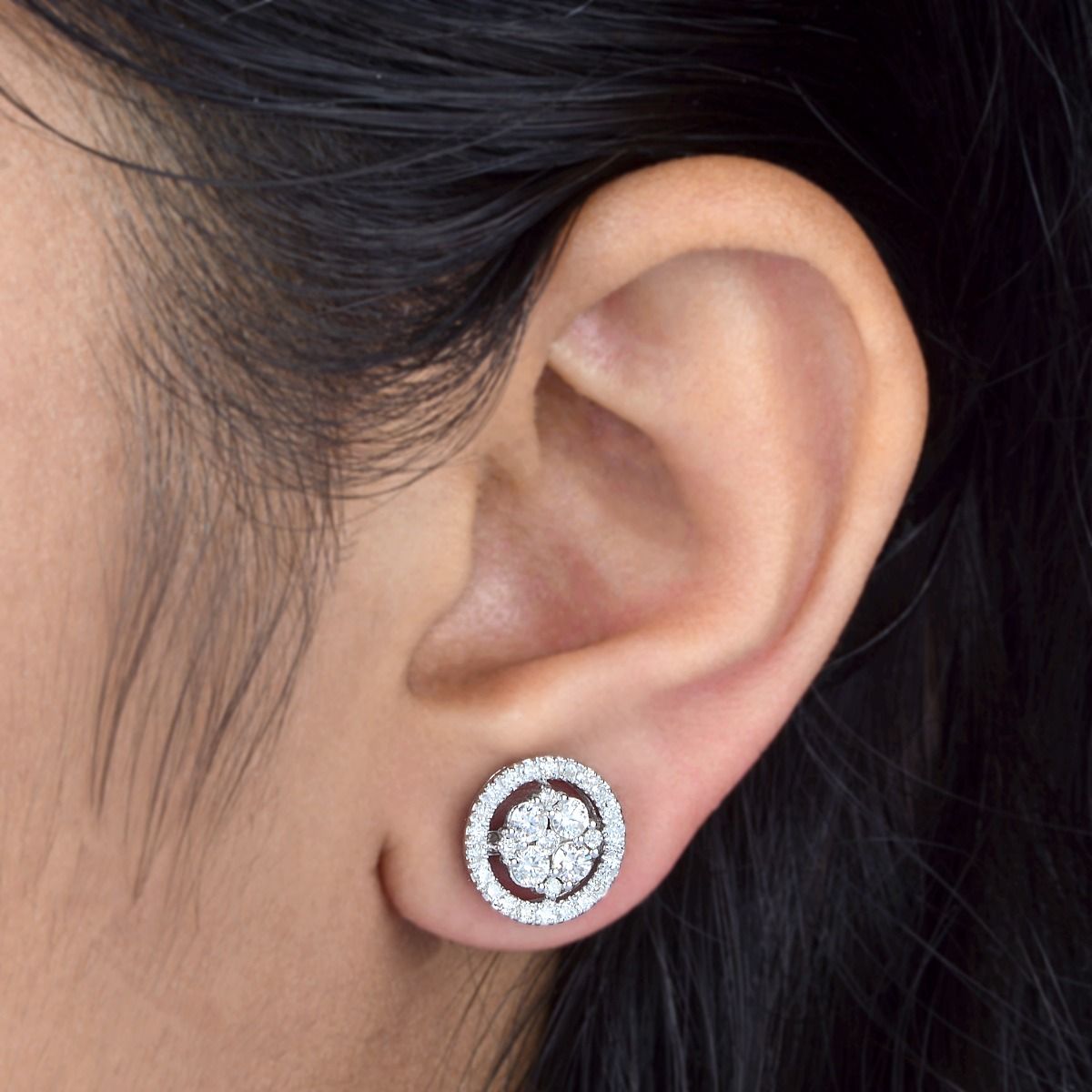 10k White Gold 1.14 TCW SI Clarity HI Color Diamond Small Halo Style Stud Earrings , Jewelry for Women , Gift For Her