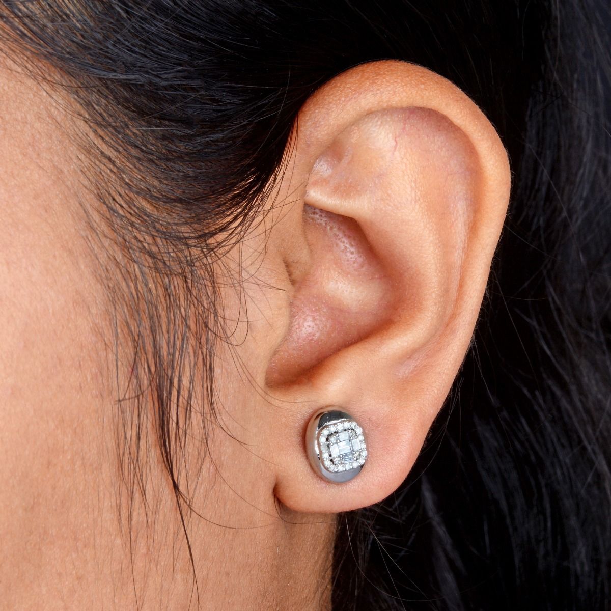 small Stud Earrings In 10k White Gold 0.22 TCW SI Clarity HI Color Baguette Diamond Jewelry For Women