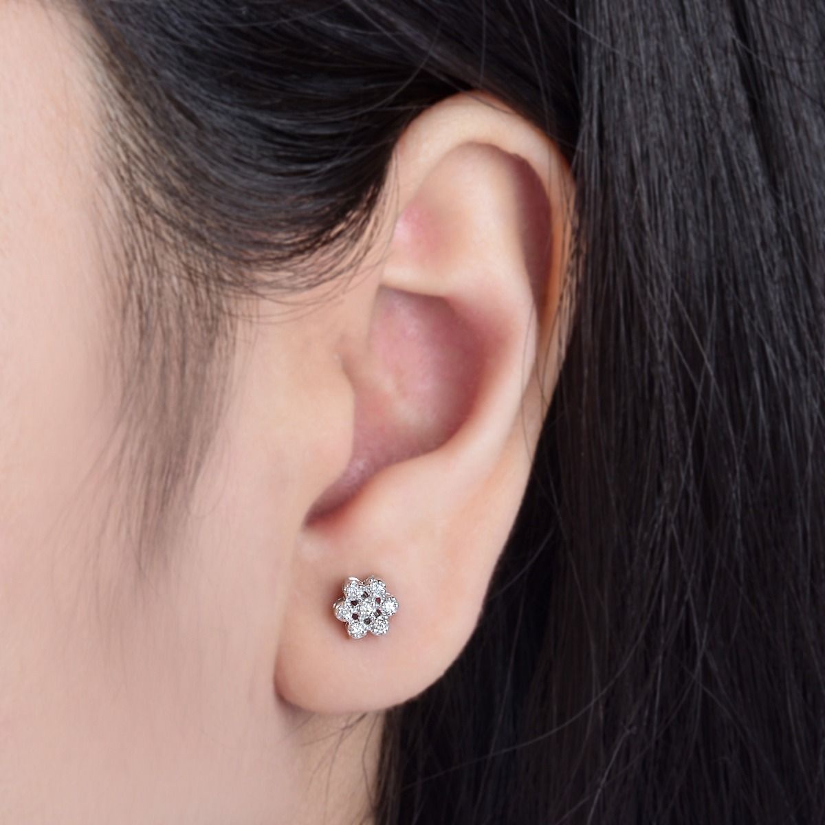 10k White Gold 0.14 TCW SI Clarity HI Color Diamond Earrings | Flower Design Stud Earrings | Jewelry For Women