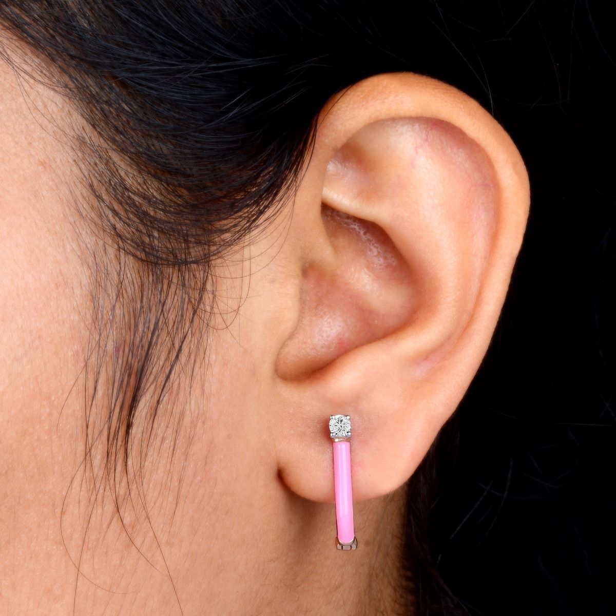 10k Rose Gold 0.18 TCW SI Clarity HI Color Diamond With Pink Enamel Stud Earring Jewelry For Women