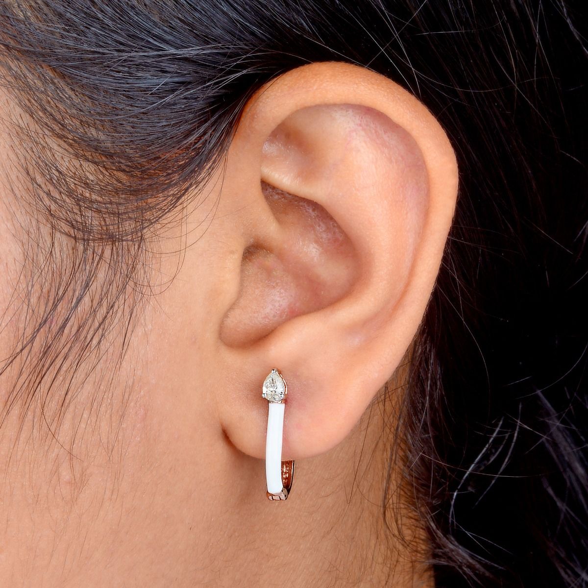 10k Rose Gold With White Enamel 0.18 Carats SI Clarity HI Color Diamond Jewelry For Women