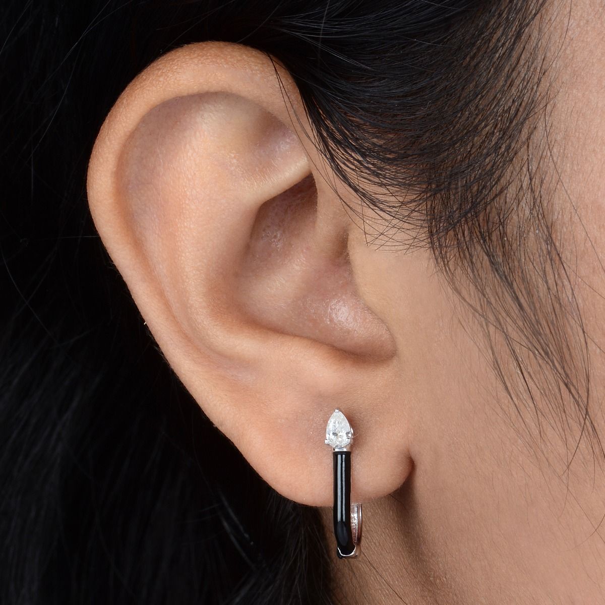 Black Enamel 10k White Gold Hoop Diamond Earrings In 0.34 TCW Si Clarity Hi Color Diamond |Jewelry For Women |Gift For Her|Gift For Mom |Party Wear Earrings