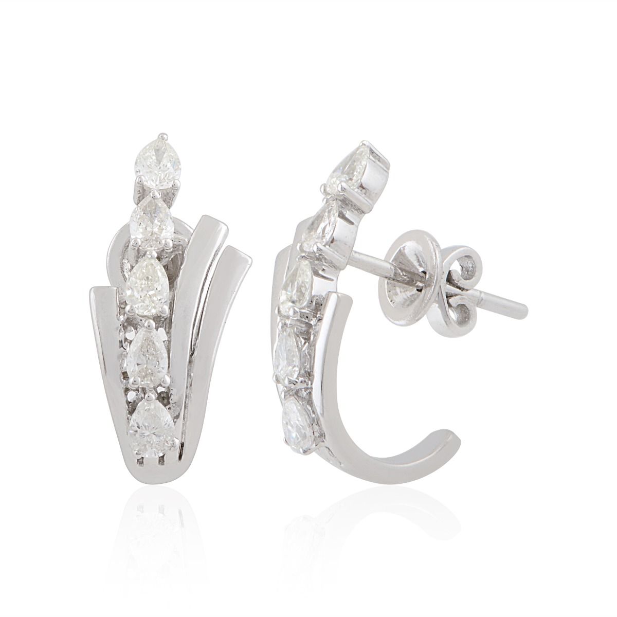 Semi Hoop Diamond Earrings In 10k White Gold 0.72 TCW SI Clarity HI Color Diamond |Jewelry For Women | Anniversary Gift For Her