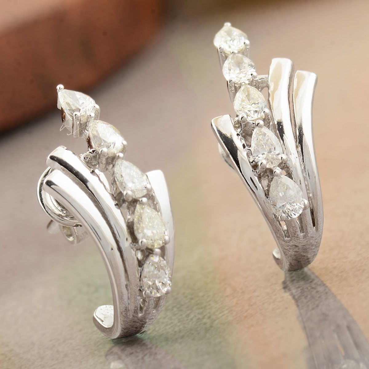 Semi Hoop Diamond Earrings In 10k White Gold 0.72 TCW SI Clarity HI Color Diamond |Jewelry For Women | Anniversary Gift For Her