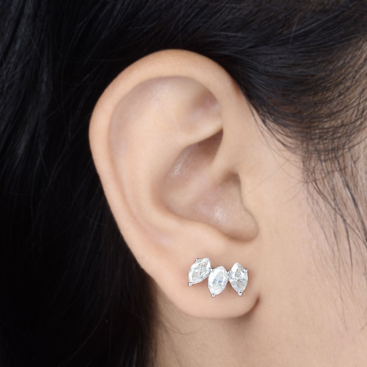 2.36 TCW SI Clarity Hi Color Diamond Three Marquise Diamond Stud Earrings |Jewelry For Women |Gift For Her|Anniversary Gift For Her