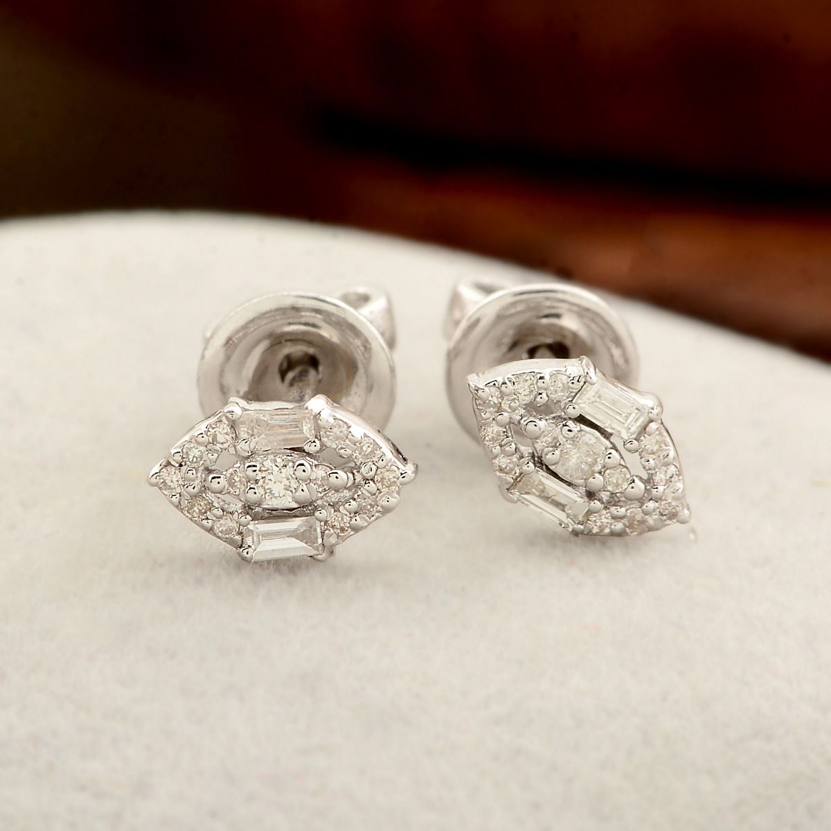 Small Marquise Shape Stud Earrings In 0.20 Carats With SI Clarity HI Color Baguette Diamonds Made With Solid 10k White Gold Jewelry For Women