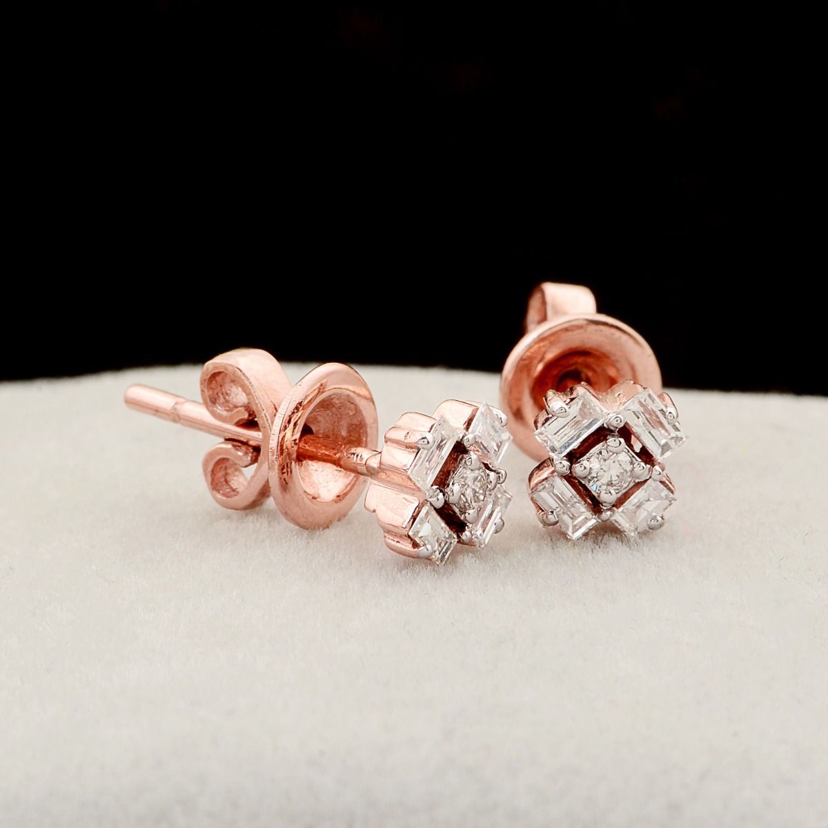 10k Rose Gold 0.23 SI Clarity HI Color Baguette Diamond Stud Earrings Gift For Her