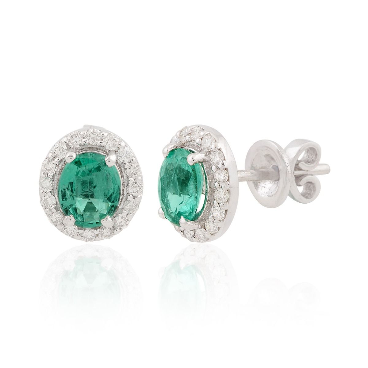 Small Stud Earrings In 1.40 Carats SI Clarity HI Color Diamond Zambian Emerald Gemstone Made With 10k White Gold Jewelry For Women