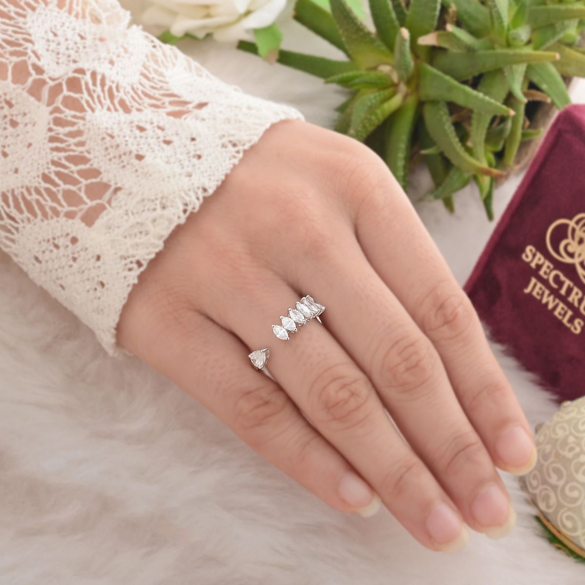 Open Cuff Ring 0.91 TCW SI Clarity HI Color Marquise Shaped Diamond In 10k White Gold |Diamond Ring |Jewelry For Women |Anniversary Gift |Gift For Daughter