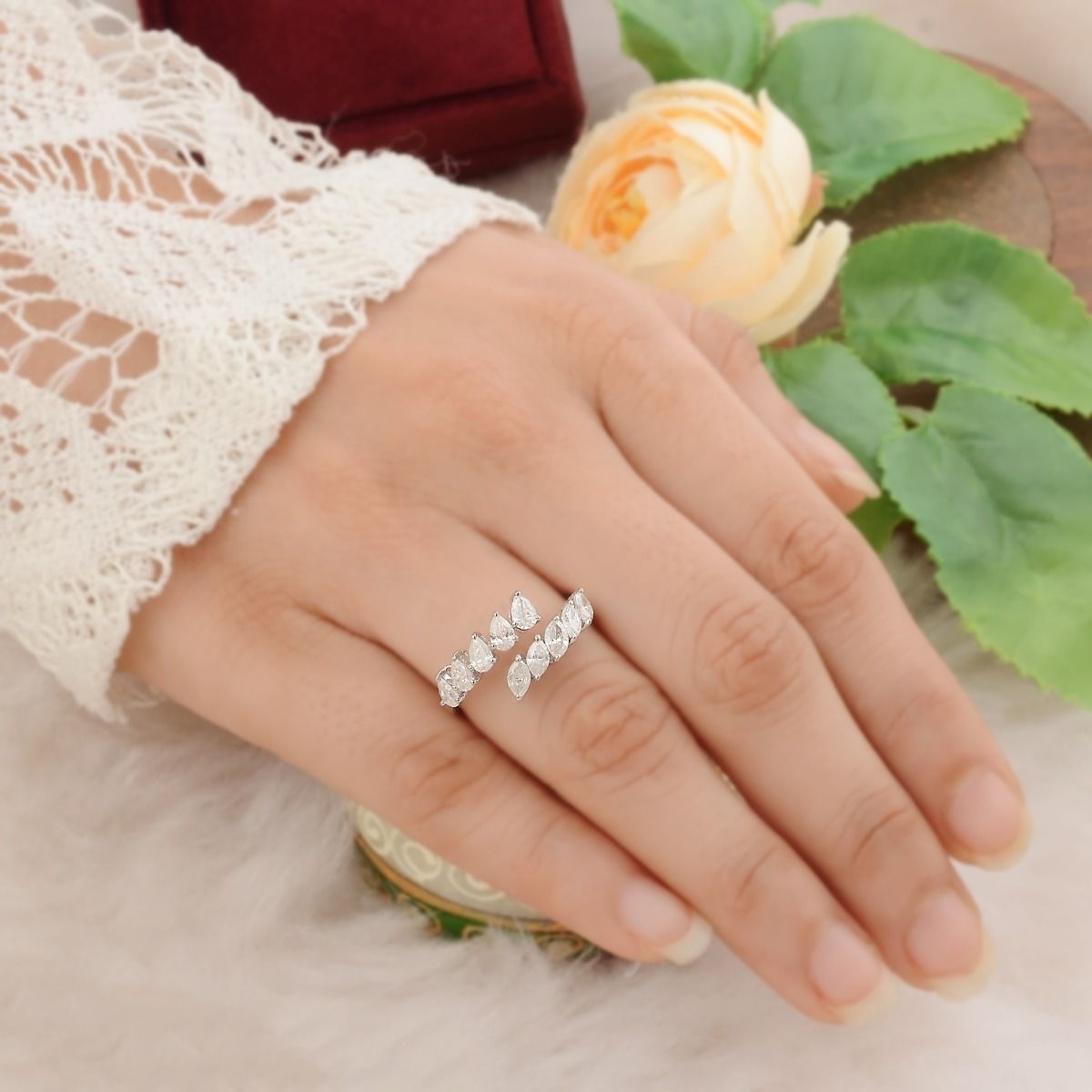 1.30 TCW SI Clarity HI Color Diamond Cuff Ring In 10k White Gold |Jewelry For Women |Party Wear Ring