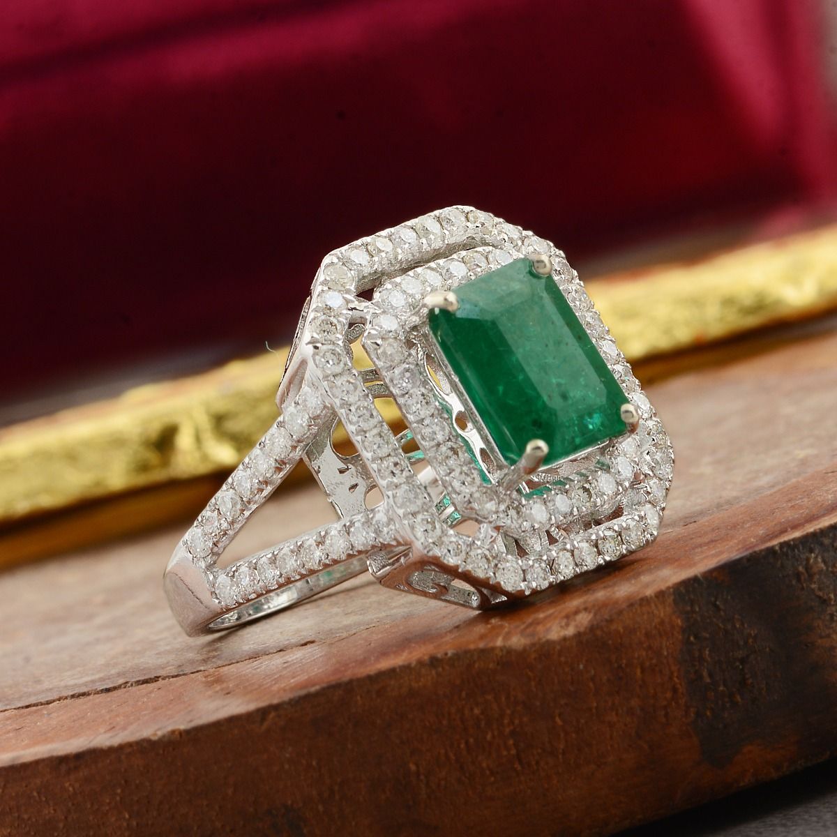 10k White Gold 3.70 TCW SI Clarity HI Color Diamond Zambian Emerald Diamond| Bridal Ring | Emerald Engagement Ring |Jewelry For Women