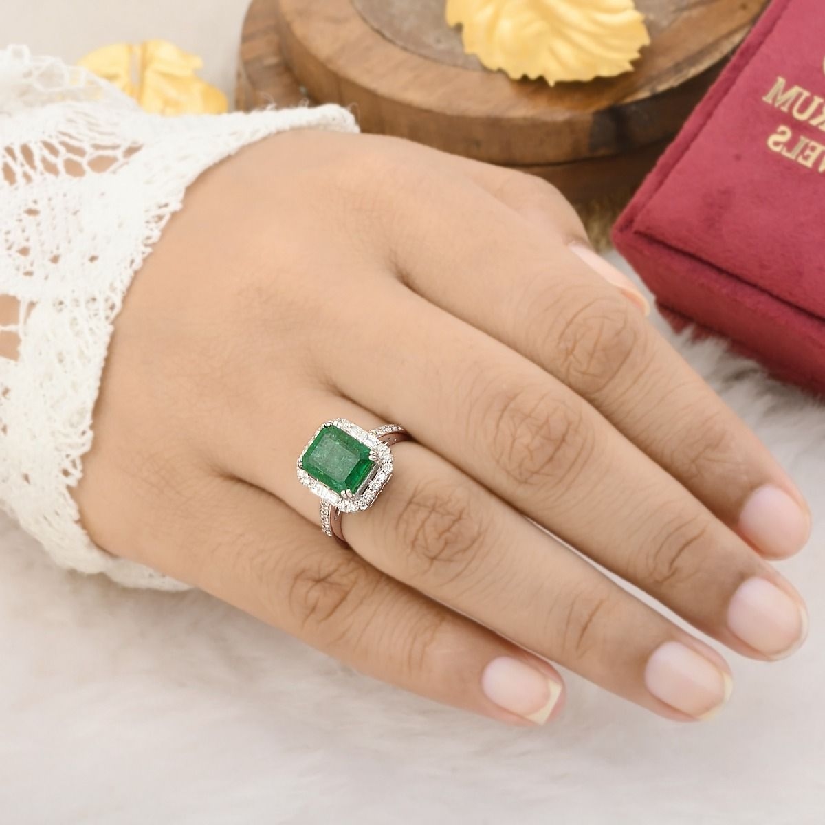 3.73 TCW SI Clarity HI Color Diamond Zambian Emerald Gemstone Ring |Cluster Ring |Emerald Ring For Her|Jewelry For Women |Gift For Daughter