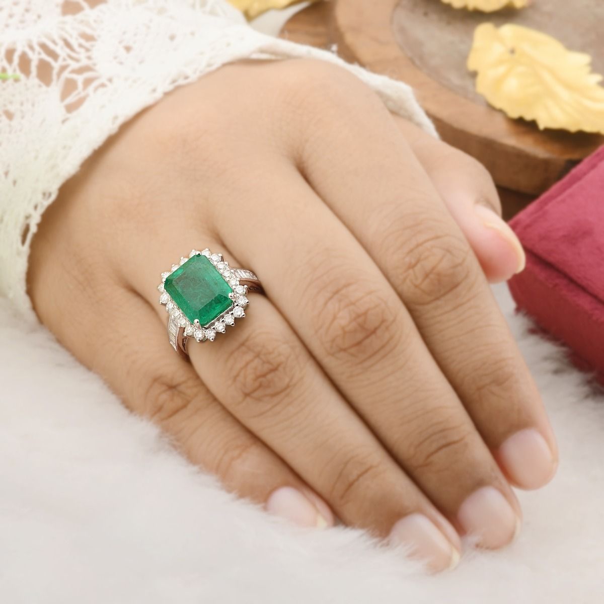 5.94 TCW SI Clarity HI Color Diamond Zambian Emerald Gemstone Ring |Engagement Ring |Cluster Ring |Emerald Ring | Gift For Her |Jewelry For Women