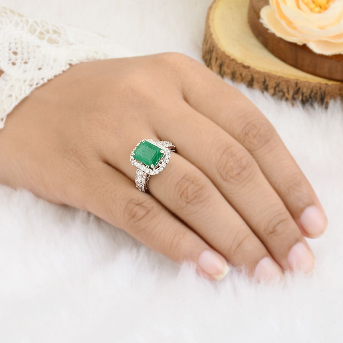 3.97 TCW SI Clarity HI Color Diamond Zambian Emerald Gemstone 10k White gold Ring |Emerald Ring |Cocktail Ring |Engagement Ring |Handmade Jewelry