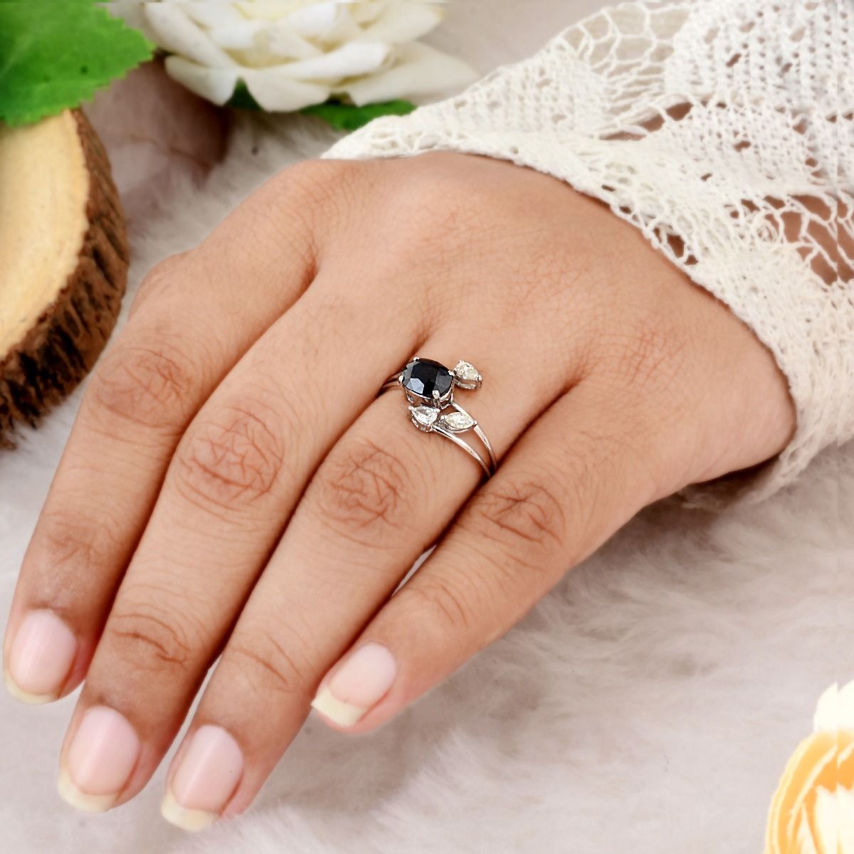 10k White Gold 1.95 TCW SI Clarity HI Color Diamond & blue Sapphire Ring |Diamond Ring |Birthstone Ring |Gift For Her |Gift For Mom