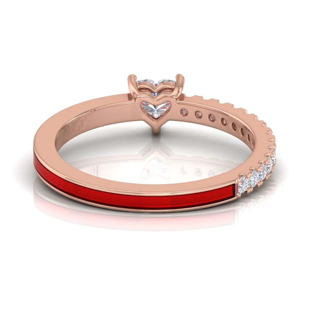 0.46 TCW Solid 14Kt Gold SI Clarity HI Color Heart Diamond Red Enamel Solitaire Ring Indian Fine Jewelry