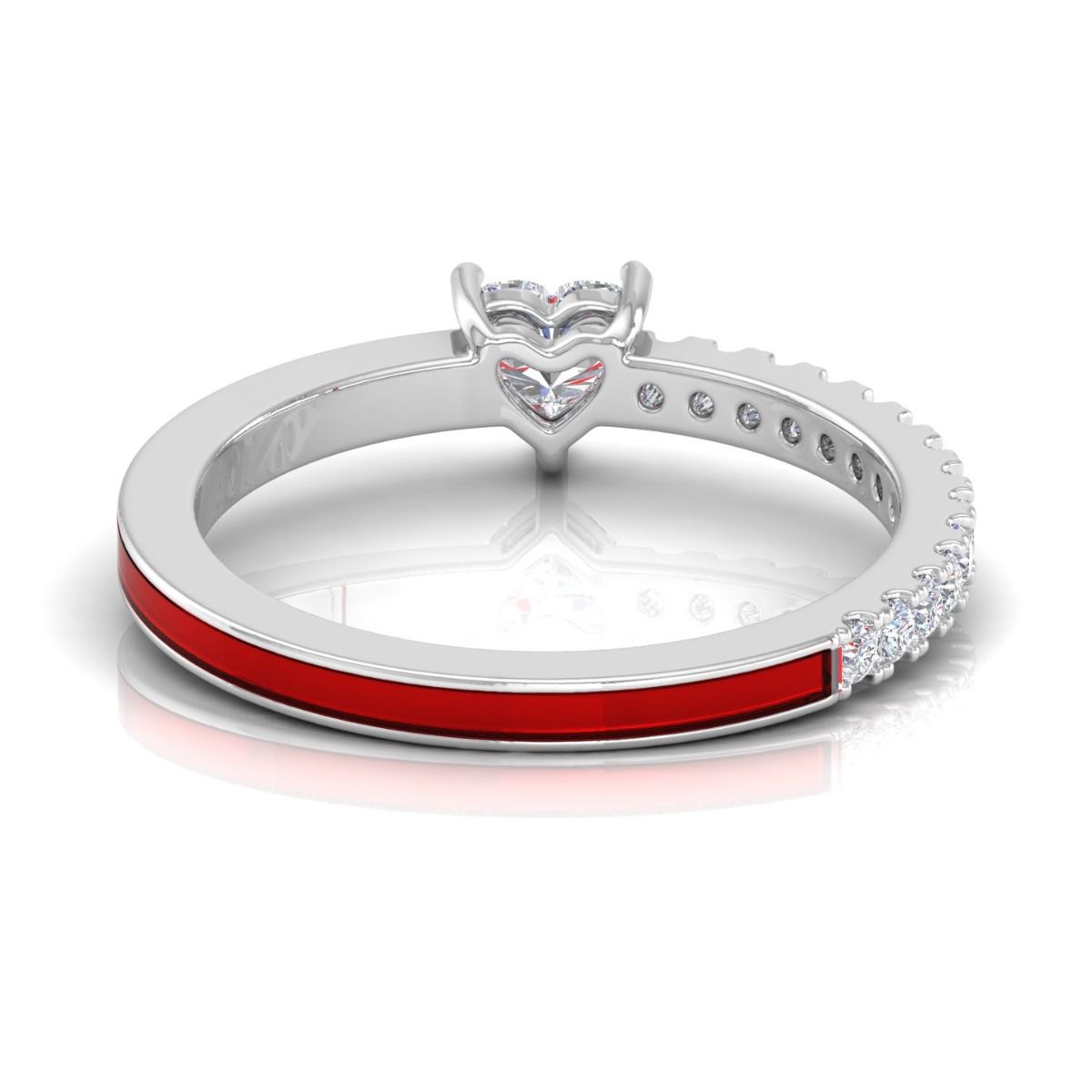 0.46 TCW Solid 14Kt Gold SI Clarity HI Color Heart Diamond Red Enamel Solitaire Ring Indian Fine Jewelry