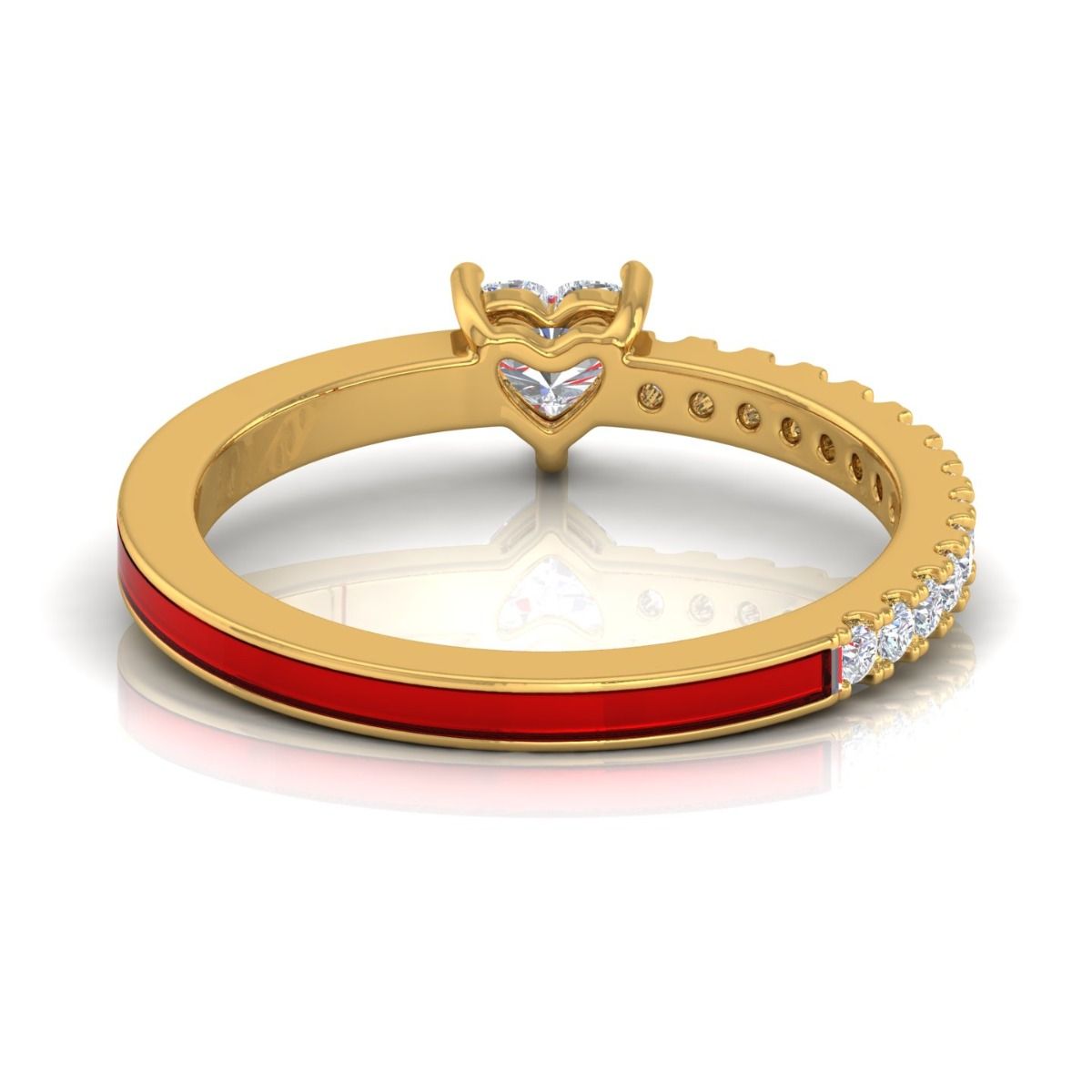 0.46 TCW Solid 14Kt Gold SI Clarity HI Color Heart Diamond Red Enamel Solitaire Ring Indian Fine Jewelry