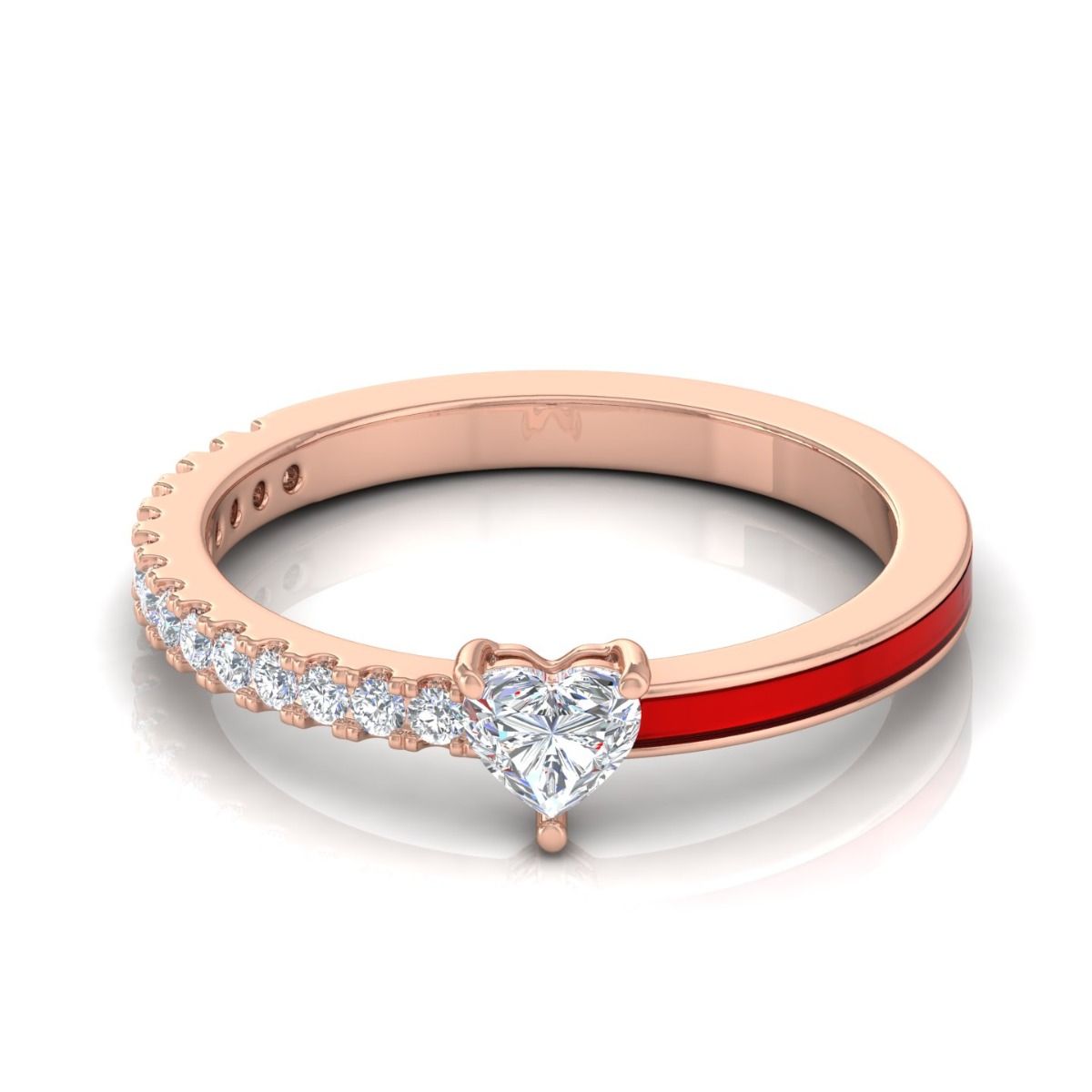 0.46 TCW Solid 14Kt Gold SI Clarity HI Color Heart Diamond Red Enamel Solitaire Ring Indian Fine Jewelry
