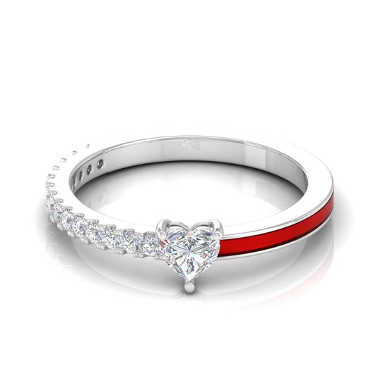 0.46 TCW Solid 14Kt Gold SI Clarity HI Color Heart Diamond Red Enamel Solitaire Ring Indian Fine Jewelry