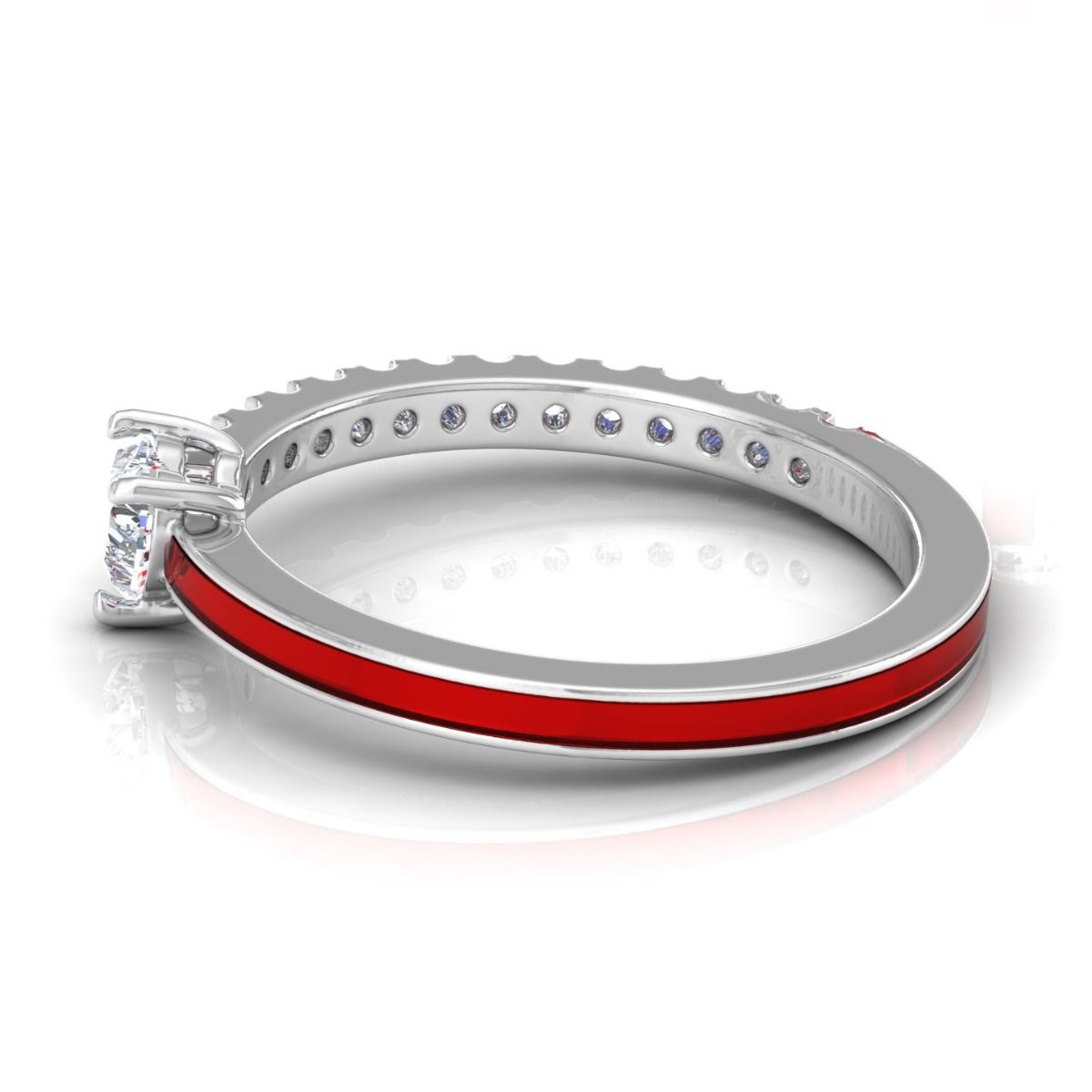 0.46 TCW Solid 14Kt Gold SI Clarity HI Color Heart Diamond Red Enamel Solitaire Ring Indian Fine Jewelry