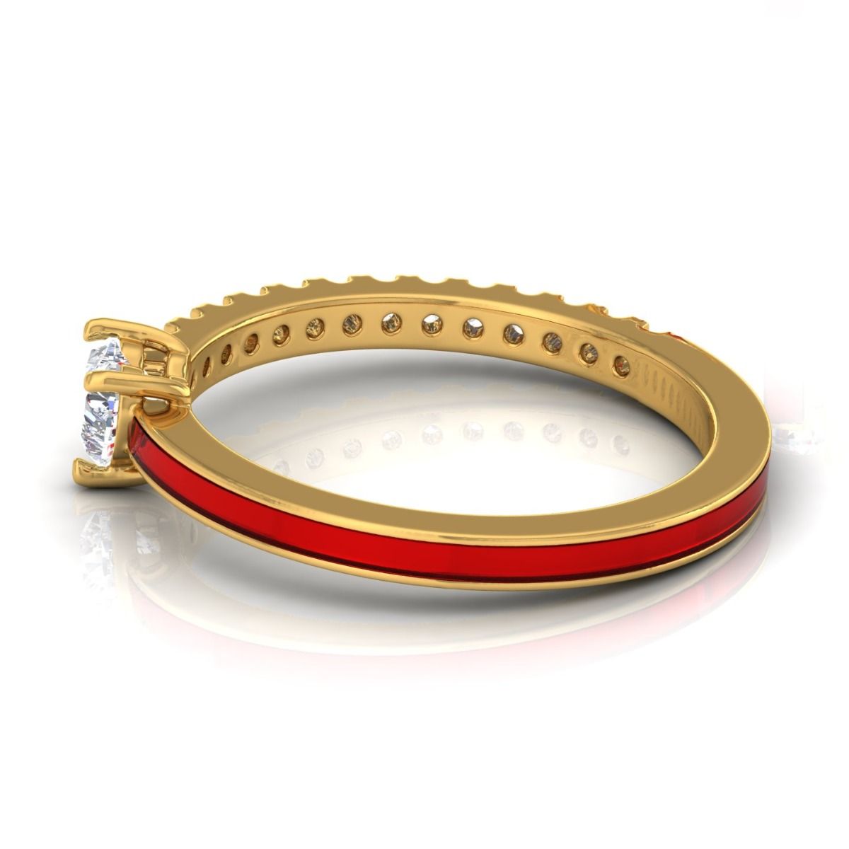 0.46 TCW Solid 14Kt Gold SI Clarity HI Color Heart Diamond Red Enamel Solitaire Ring Indian Fine Jewelry