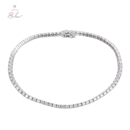 2.35 TCW Solid 18 Kt White Gold SI Clarity HI Color Diamond Dainty Bracelet