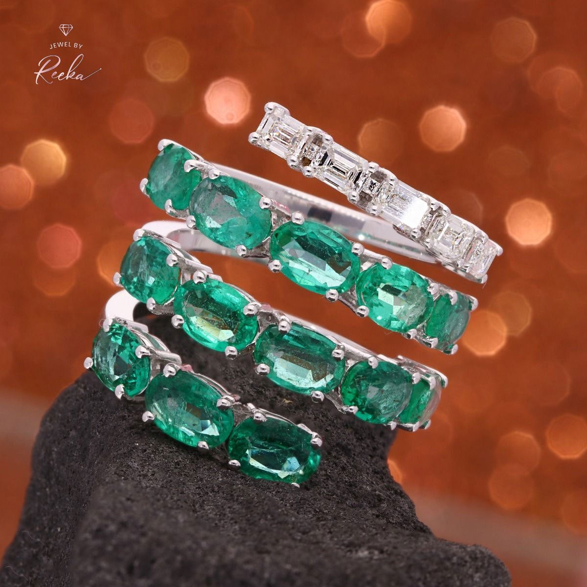 Zambian Emerald Gemstone 0.76 Carat HI/SI Diamond Spiral Ring 18k White Gold Handmade Fine Jewelry