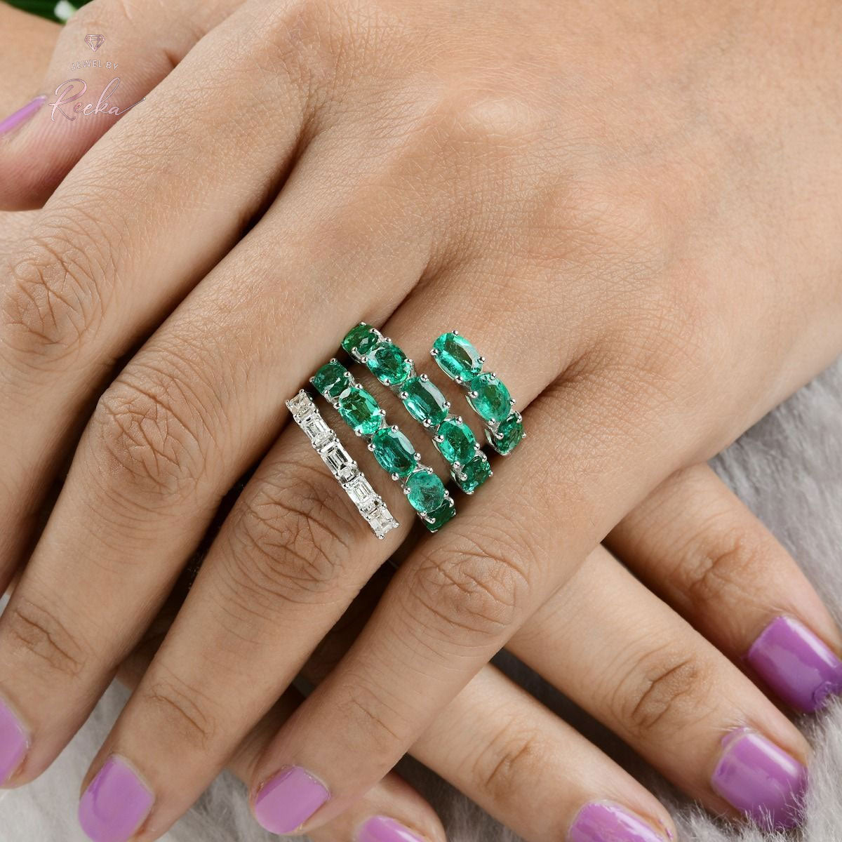 Zambian Emerald Gemstone 0.76 Carat HI/SI Diamond Spiral Ring 18k White Gold Handmade Fine Jewelry