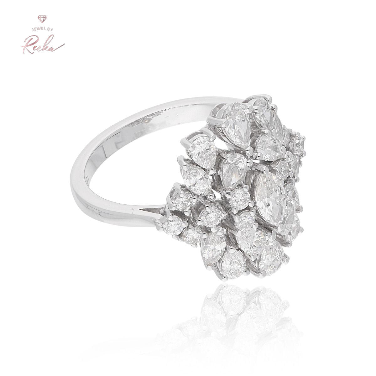 Solid 18k White Gold Handmade Ring Natural 1.85 Carat HI Color SI Clarity Diamond Women Jewelry