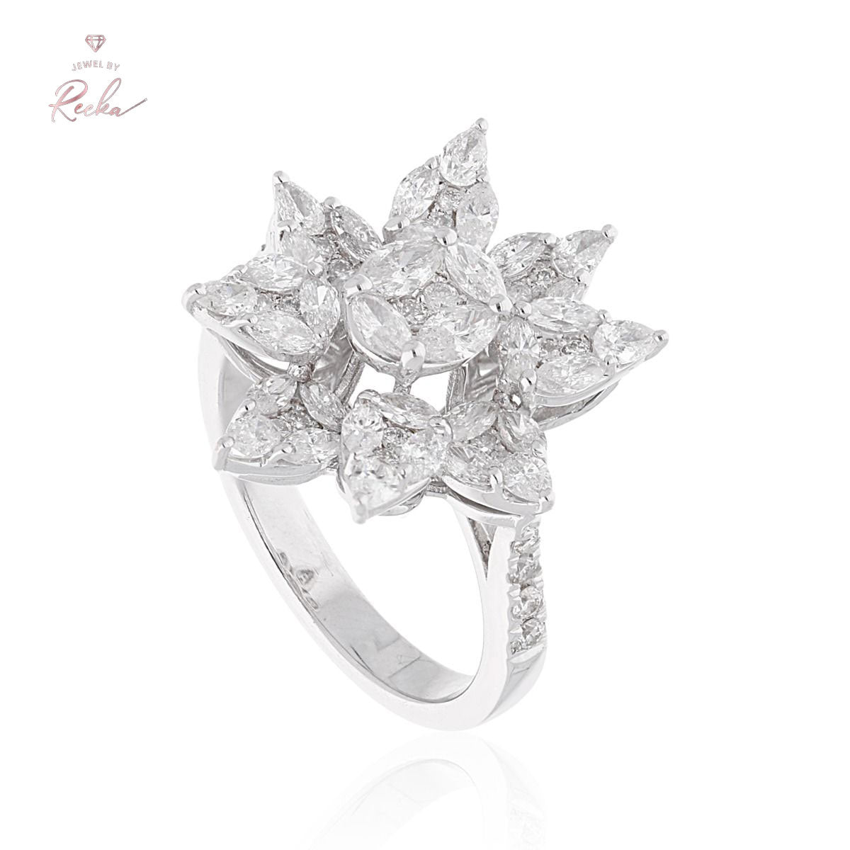 18k White Gold Handmade Floral Ring Natural 1.72 Carat HI Color SI Clarity Jewelry Anniversary Gift For Her