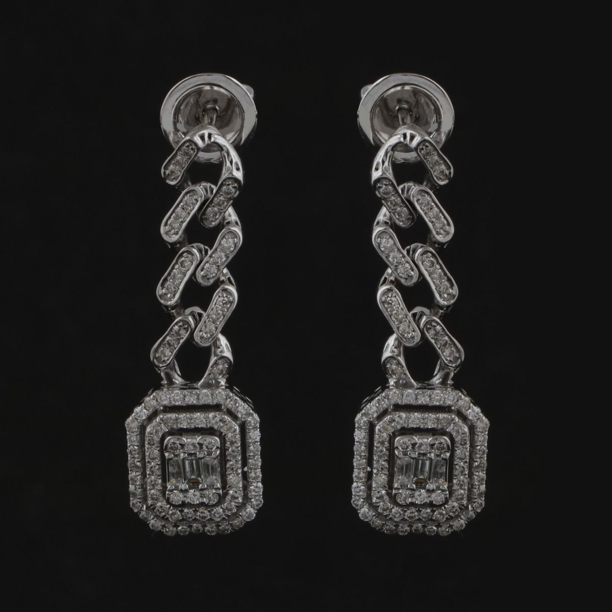 Natural 1 Ct. Baguette Diamond Solid 18k White Gold Diamond Jewelry Dangle Earrings