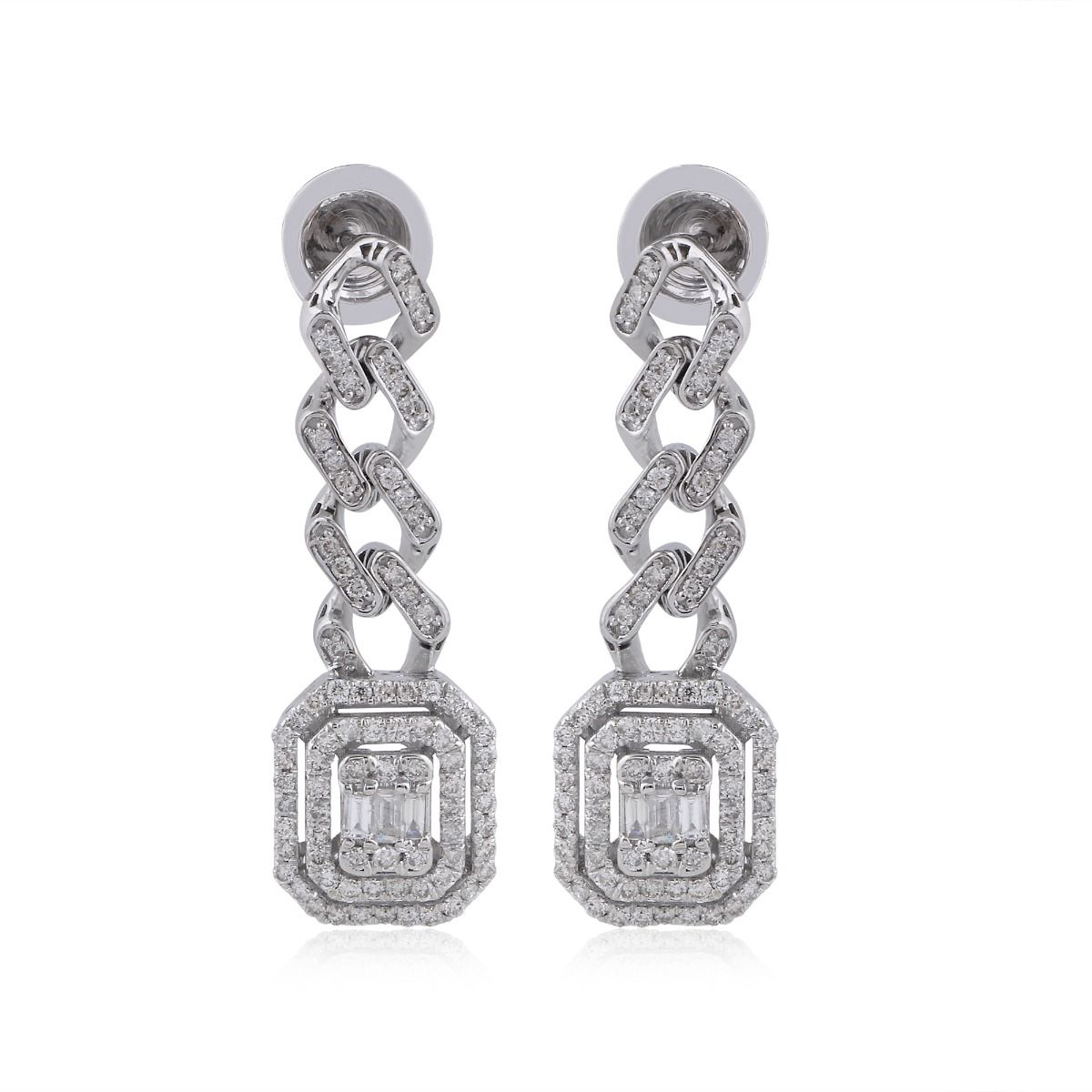 Natural 1 Ct. Baguette Diamond Solid 18k White Gold Diamond Jewelry Dangle Earrings