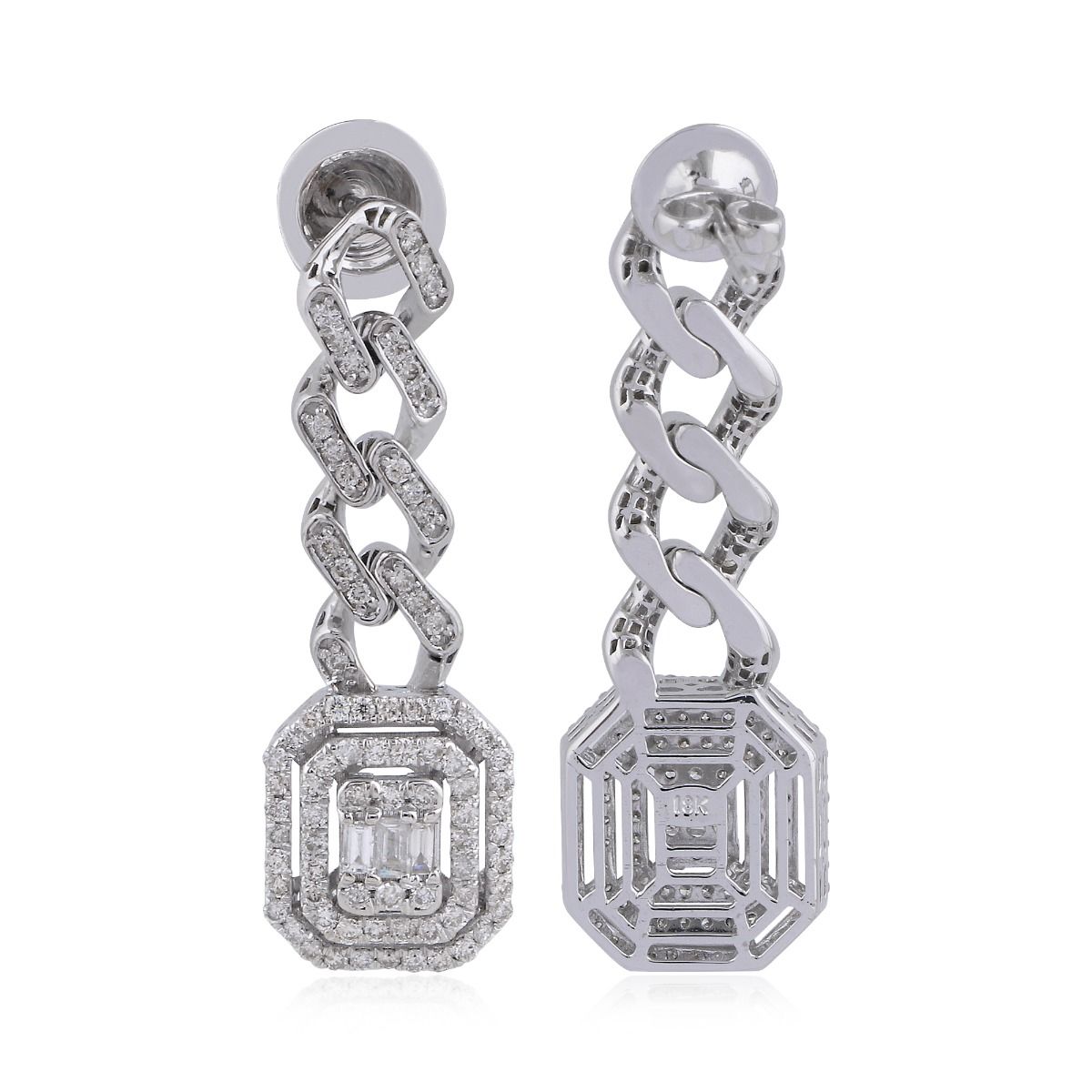 Natural 1 Ct. Baguette Diamond Solid 18k White Gold Diamond Jewelry Dangle Earrings