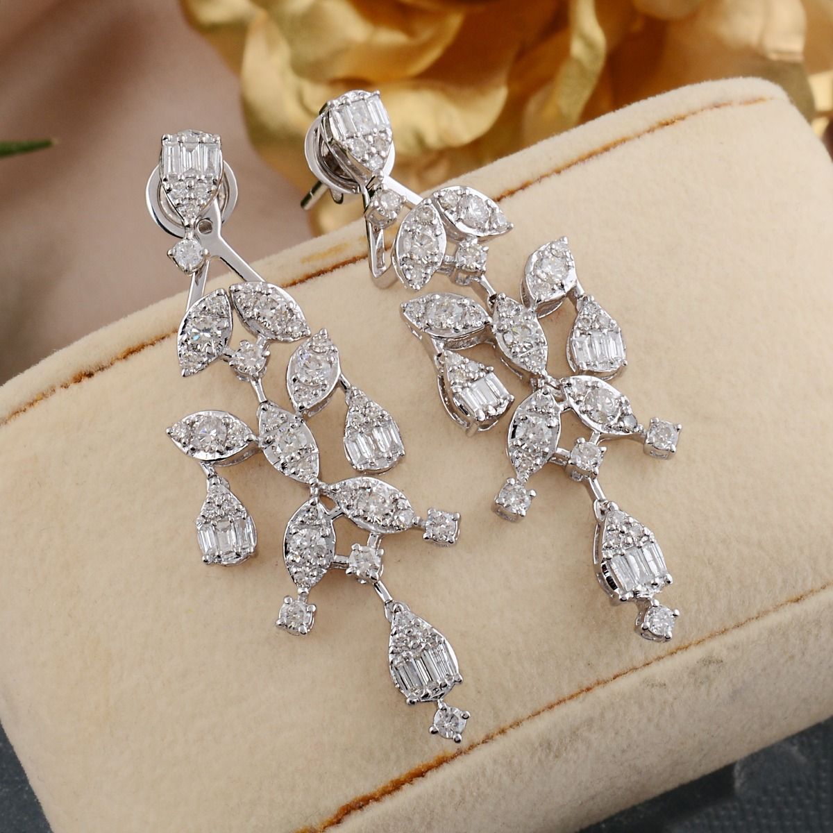 18k White gold 3.40 TCW SI Clarity HI Color Diamond Chandelier Earrings |Bridal Set|Diamond Jewelry |Anniversary Gift For Her |